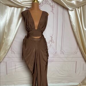 Brown Cutout Jumpsuit Set
